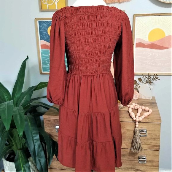 Dress. Smocked, Tiered. Paprika Color. Blu Pepper Brand. Size Medium. - Picture 7 of 10